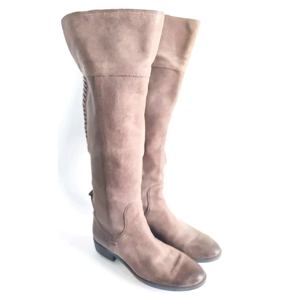 Vince Camuto Patamina Over The Knee Boot Taupe Brown‎ Leather Size 6.5 Lace-up
